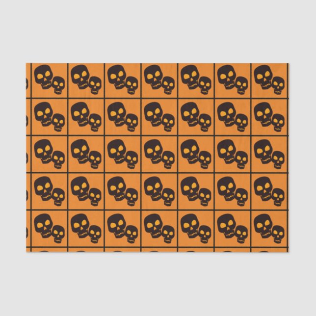 Black Skulls Halloween Tissue Paper (Front)
