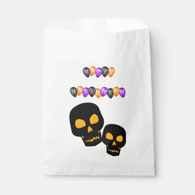 Black Skulls Happy Halloween Balloons Favour Bags (Front)