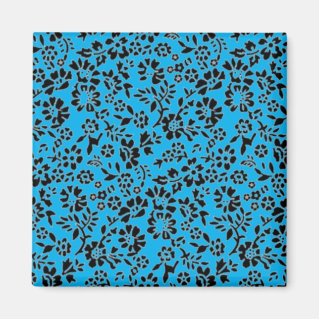 Black & Sky Blue Flowered Magnet (Front)