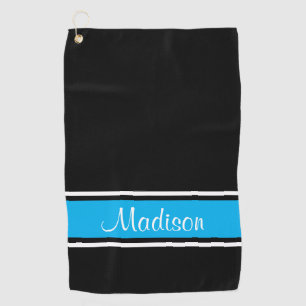 Black Sky Blue Stripe Script Name Golf Towel