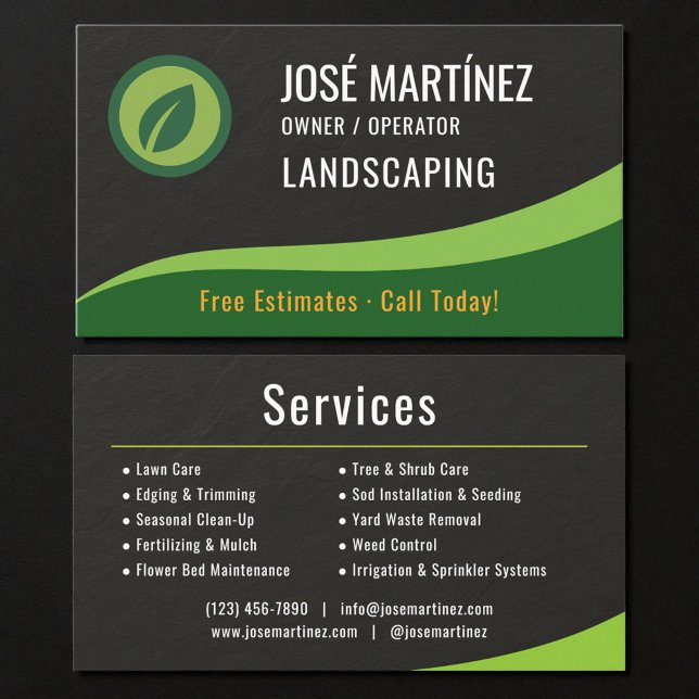 Black Slate Stone Landscaping Lawn Care Business Card (Creator Uploaded)