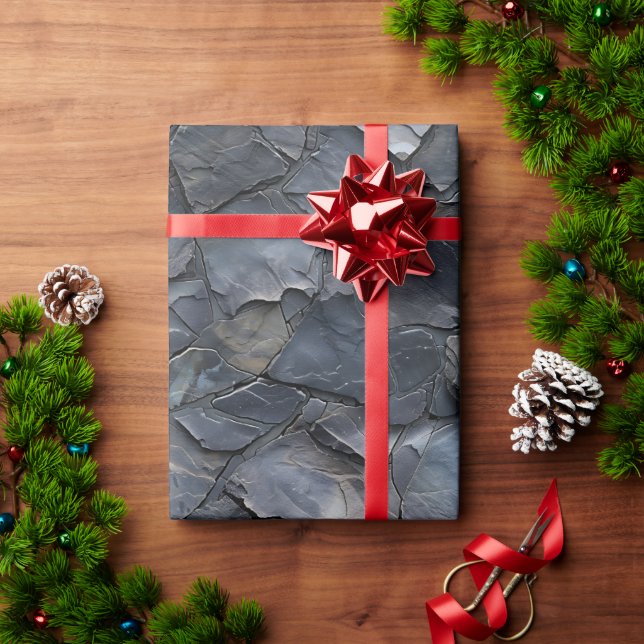 Black Slate Stone Texture Wrapping Paper Roll (Holiday Gift)