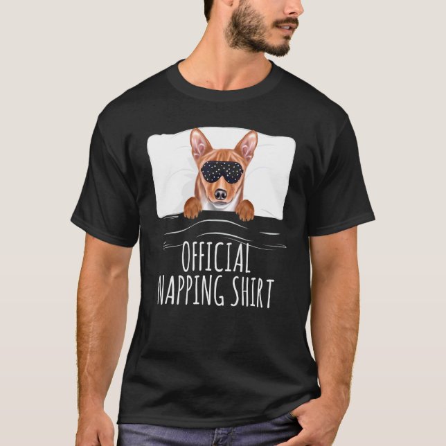 Black Sleep Mask Basenji Official Napping T-Shirt (Front)
