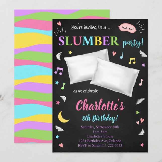 Black Sleepover Slumber Party Invitation (Front/Back)