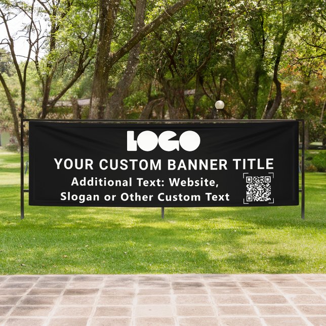 Black Small Business Logo Company QR Outdoor 2,5x8 Banner (Creator Uploaded)