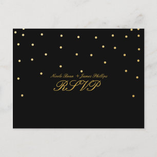Black & Small Gold Confetti RSVP Wedding Postcard