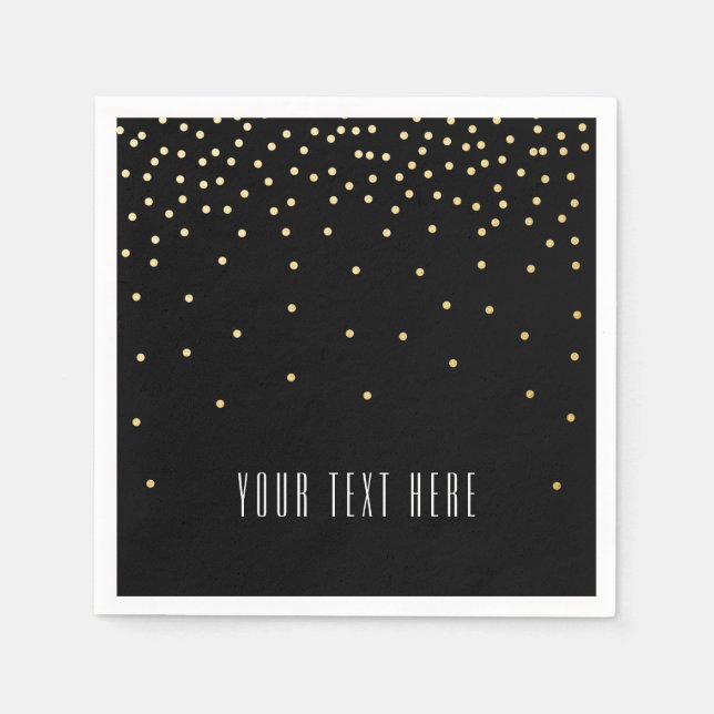 Black & Small Gold Foil Confetti Wedding Napkins (Front)