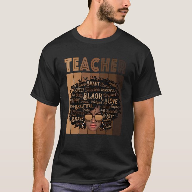 Black Smart Teacher Afro Love Melanin African Amer T-Shirt (Front)