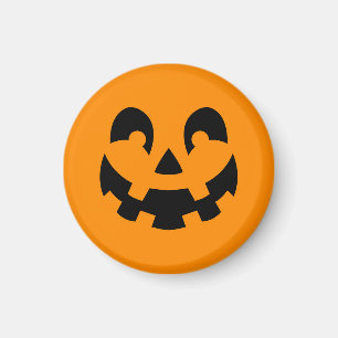 Black Smiling Halloween Pumpkin Face On Orange Magnet
