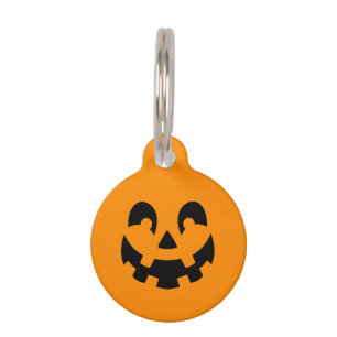 Black Smiling Halloween Pumpkin Face On Orange Pet Tag