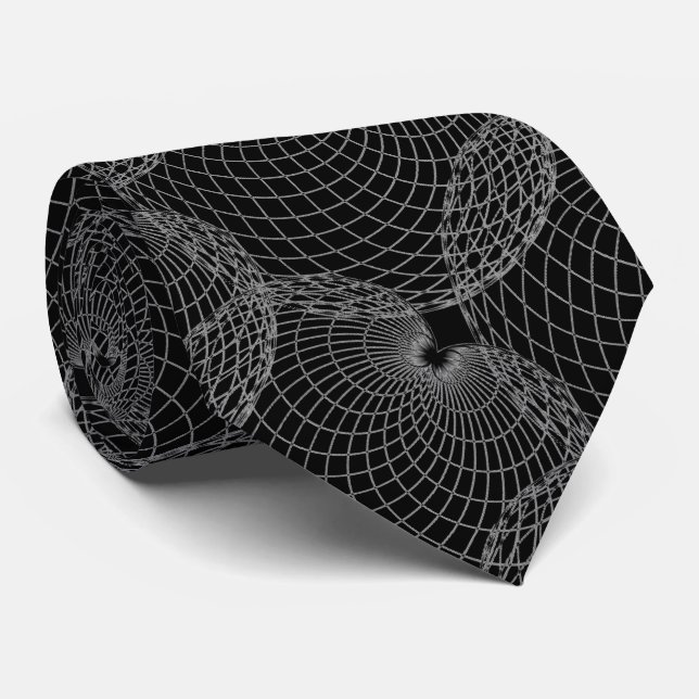 Black Smoke 000000 & Silver Grey "Spider Web" Tie (Rolled)