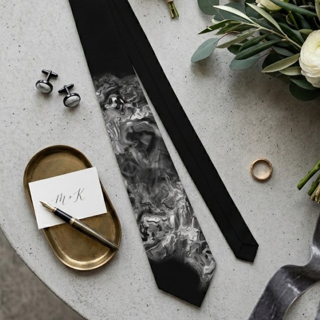 Black Smoke Abstract Print Tie (A stunning tie for him, perfect for a wedding celebration or anniversary.)