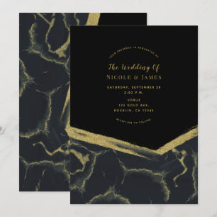 Black Smoke & Gold Marble Chic Modern Wedding Invitation
