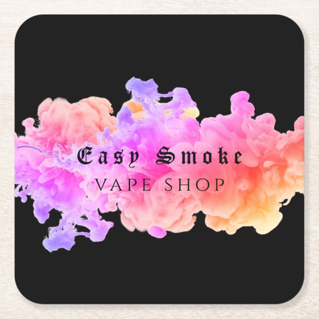 Black Smoke Vape Shop Business Square Paper Coaster (Front)