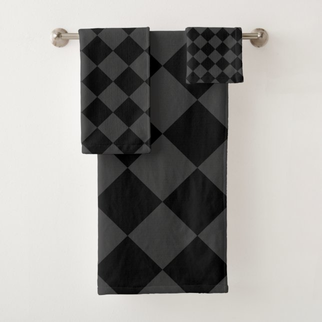Black & Smoky Black Diamonds – Elegant & Timeless Bath Towel Set (Insitu)