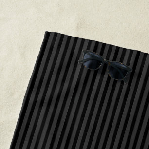 Black & Smoky Black Narrow Vertical Stripes Beach Towel