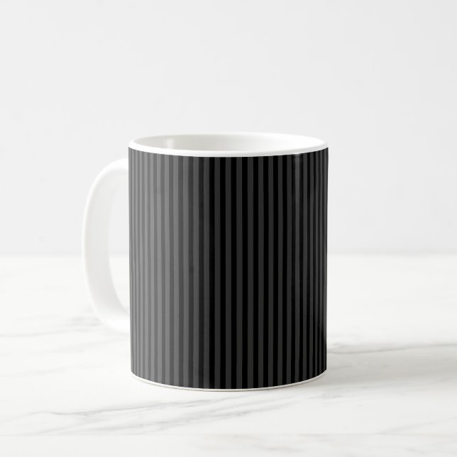 Black & Smoky Black Narrow Vertical Stripes  Coffee Mug (Front Left)