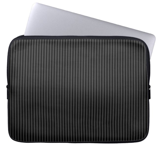 Black & Smoky Black Narrow Vertical Stripes  Laptop Sleeve (Front)