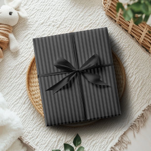 Black & Smoky Black Narrow Vertical Stripes  Wrapping Paper