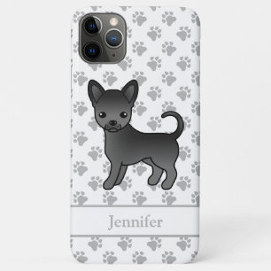 Black Smooth Coat Chihuahua Cartoon Dog & Name iPhone 11 Pro Max Case