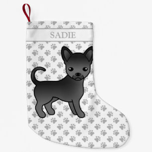 Black Smooth Coat Chihuahua Cartoon Dog & Name Small Christmas Stocking