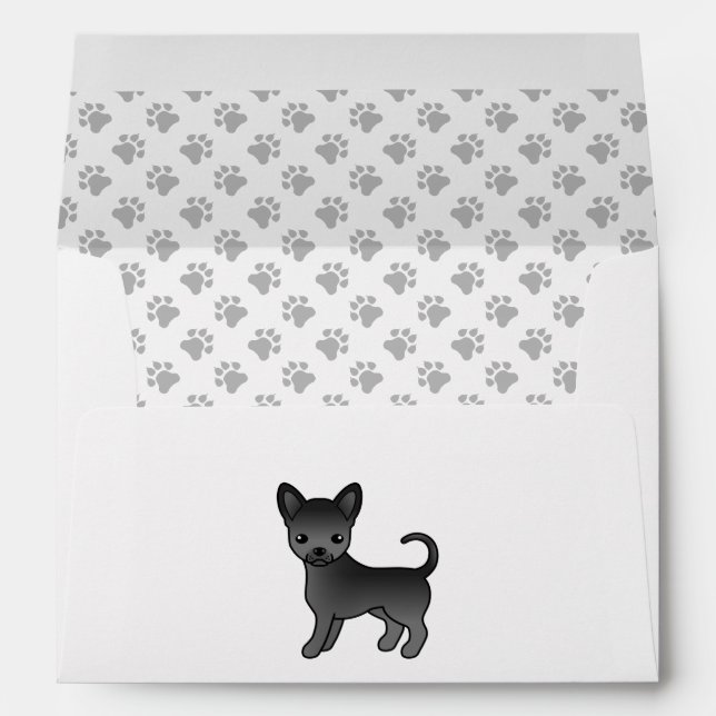 Black Smooth Coat Chihuahua Cartoon Dog & Paws Envelope (Back (Bottom))