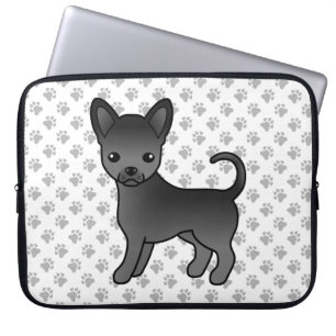 Black Smooth Coat Chihuahua Cartoon Dog & Paws Laptop Sleeve
