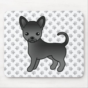Black Smooth Coat Chihuahua Cartoon Dog & Paws Mouse Mat
