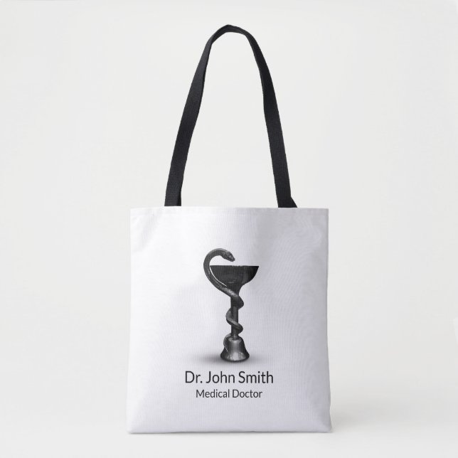 Black Snake Bowl Hygieia Medical White Caduceus Tote Bag (Front)