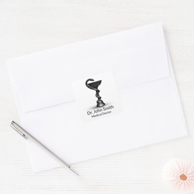 Black Snake Bowl Medical Hygieia White Caduceus Square Sticker (Envelope)