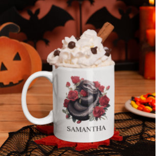 Black Snake in Roses Watercolor Goth  Coffee Mug