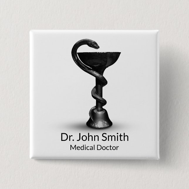 Black Snake Medical Bowl Hygieia White Caduceus 15 Cm Square Badge (Front)
