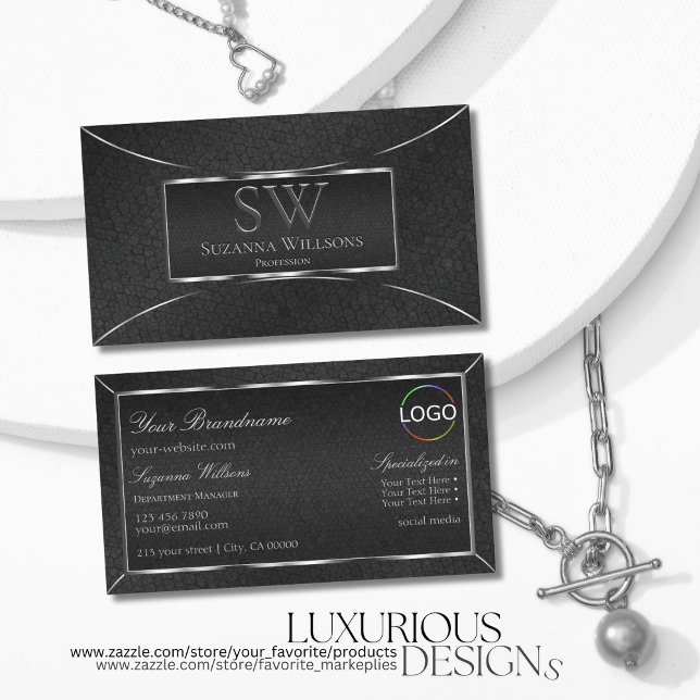 Black Snake Silver Decor with Monogram and Logo Business Card (Creator Uploaded)