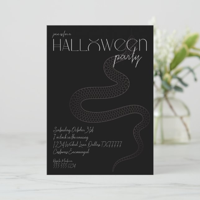 Black Snake Witchy Halloween Party Invitation (Standing Front)