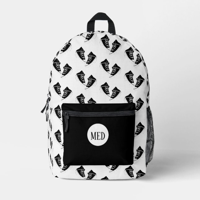 Black Sneaker Design Print Cut Sew Backpack (Front)