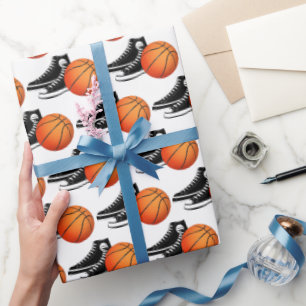 Black Sneakers And Basketball On White Wrapping Paper