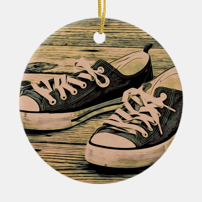Black sneakers ceramic tree decoration (Front)