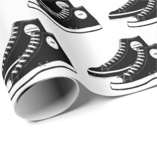Black Sneakers on White Wrapping Paper