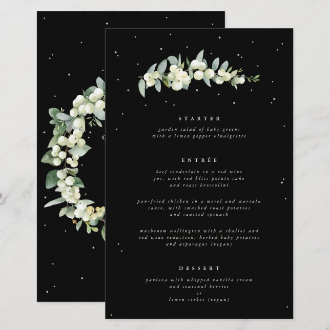 Black Snowberry + Eucalyptus 3 Course Wedding Menu (Front/Back)