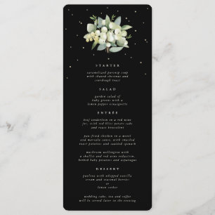 Black Snowberry+Eucalyptus 4 Course Wedding Flat Menu