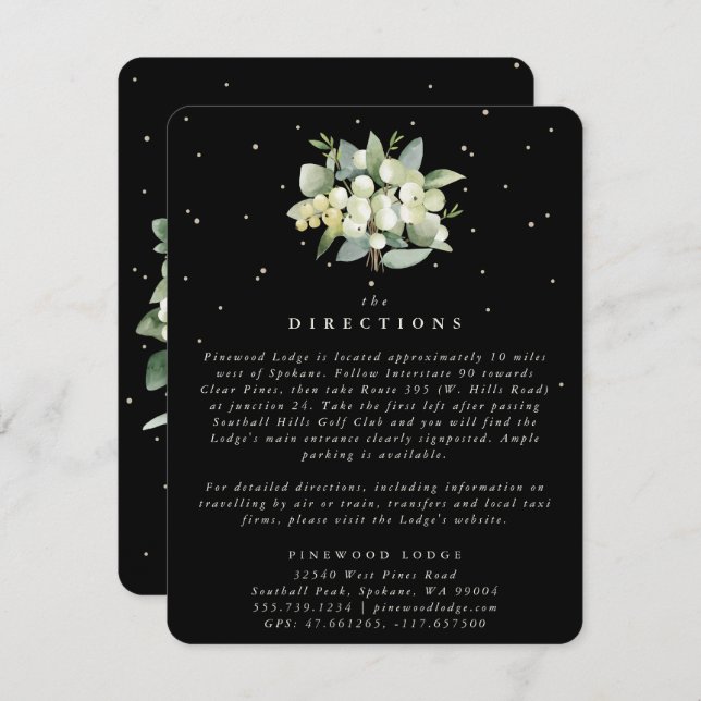 Black Snowberry+Eucalyptus Bouquet Directions Enclosure Card (Front/Back)