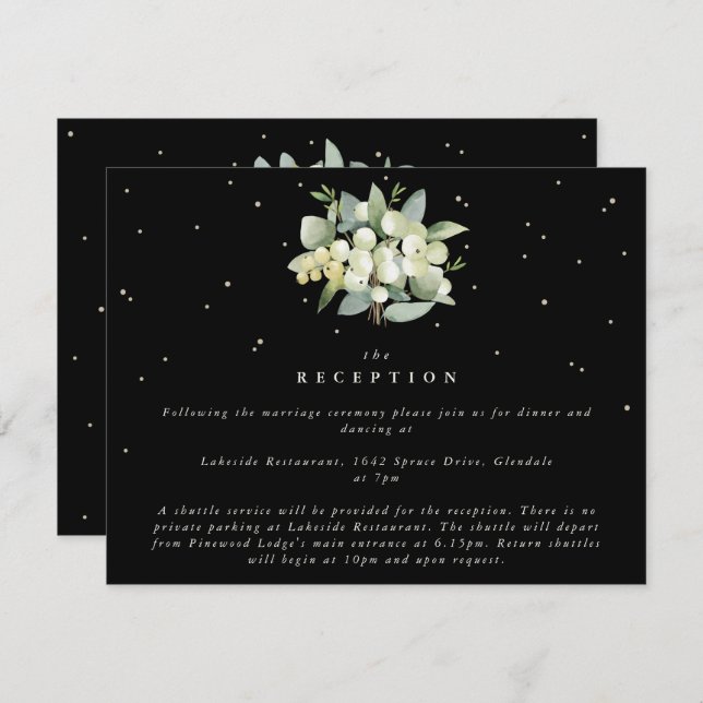 Black Snowberry+Eucalyptus Bouquet Reception Enclosure Card (Front/Back)