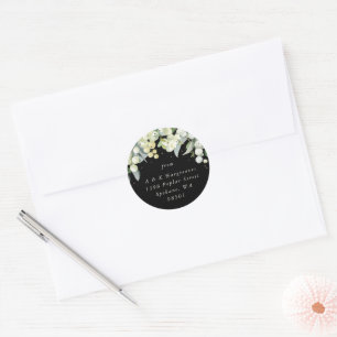 Black Snowberry+Eucalyptus Christmas Address Classic Round Sticker