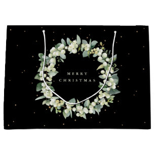 Black Snowberry+Eucalyptus Christmas/Holiday Large Gift Bag