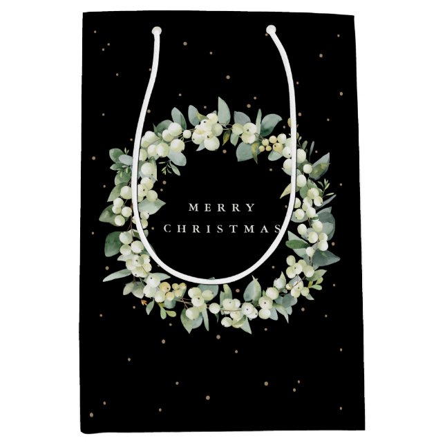 Black Snowberry+Eucalyptus Christmas/Holiday Medium Gift Bag (Front)