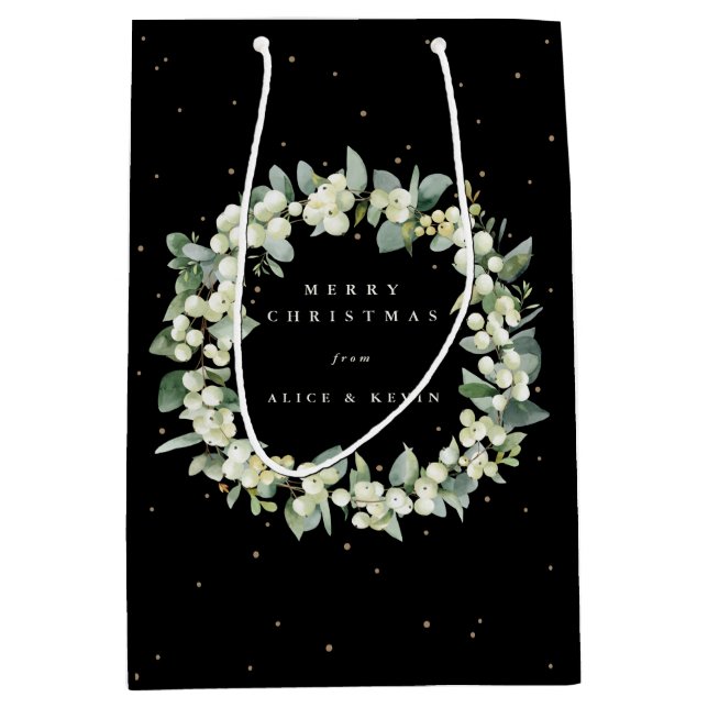 Black Snowberry+Eucalyptus Christmas/Holiday Medium Gift Bag (Front)
