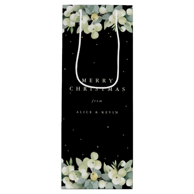 Black Snowberry+Eucalyptus Christmas/Holiday Wine Gift Bag (Front)