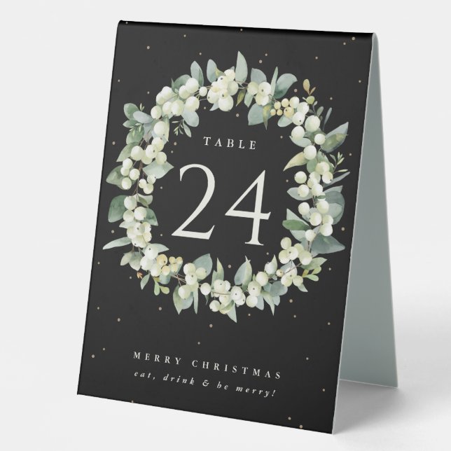 Black Snowberry+Eucalyptus Christmas Table Number (Front)