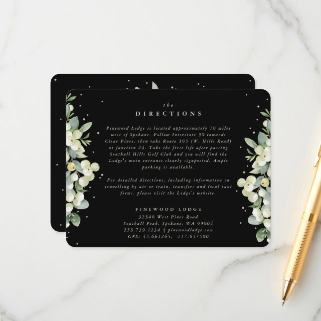 Black Snowberry+Eucalyptus Edged Directions Enclosure Card (Front/Back In Situ)