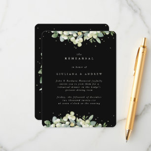 Black Snowberry+Eucalyptus Edged Wedding Rehearsal Enclosure Card